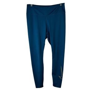 Yoga Running Pilates Nike Dri-Fit Teal Blue Leggings Large Gold Workout Athletic